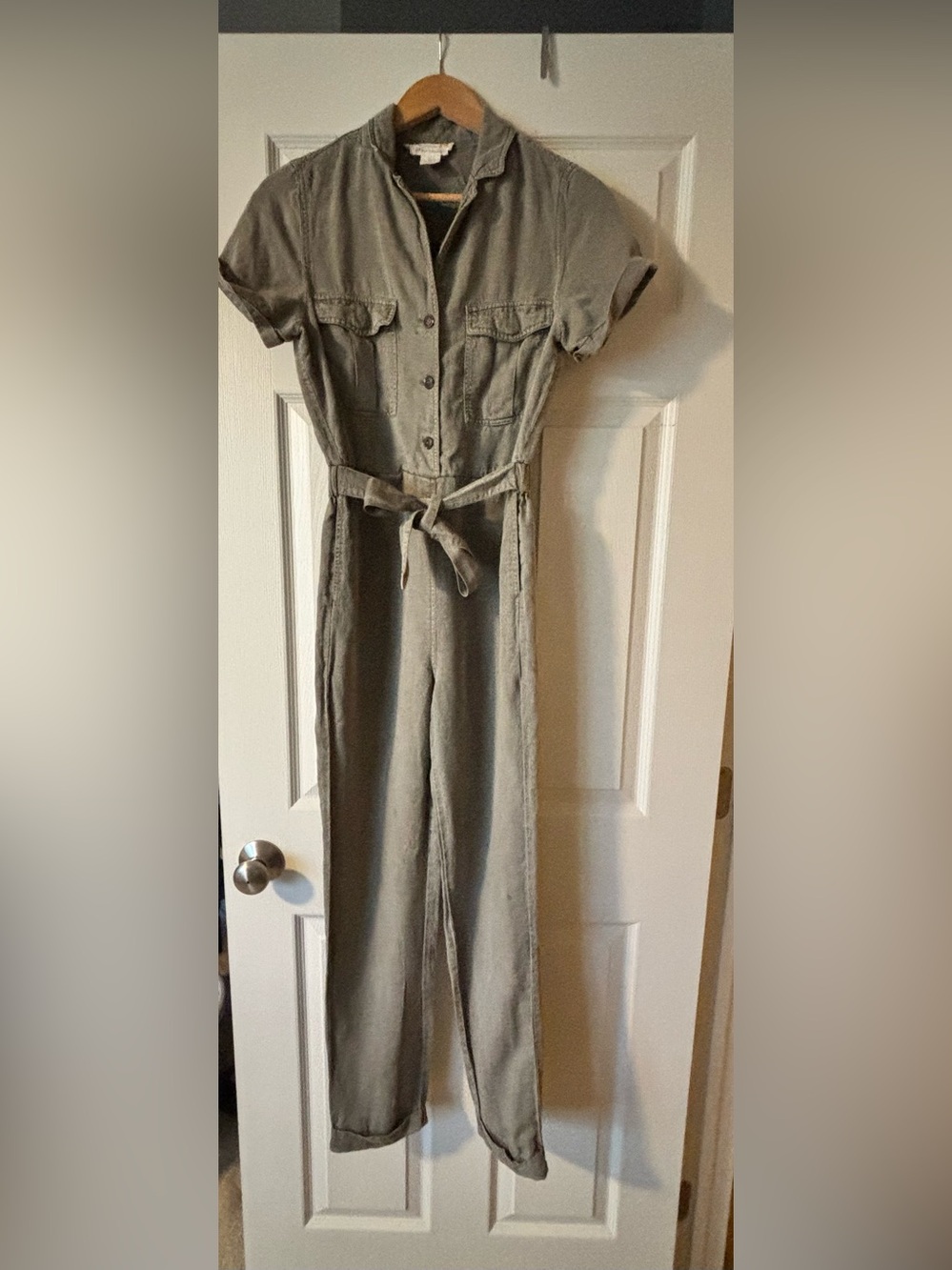 C&C California Olive Short-Sleeve Belted Jumpsuit